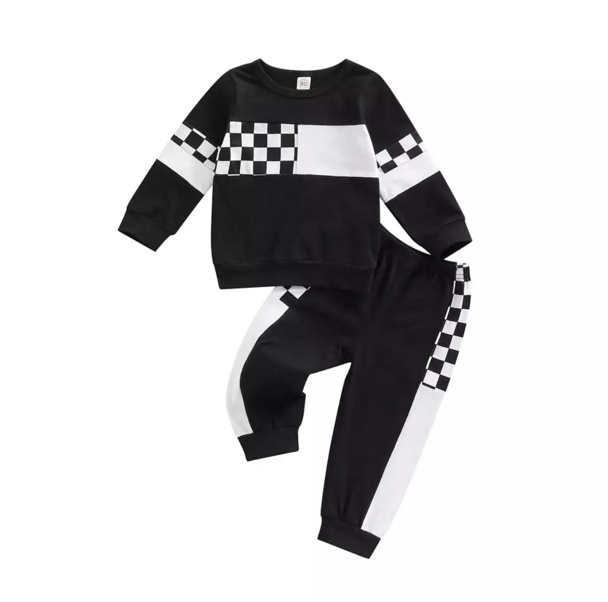 Sweatshirt And Joggers Set - Color Block Checkered - TruVibeStyle